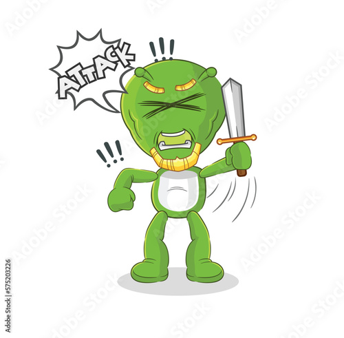 alien knights attack with sword. cartoon mascot vector