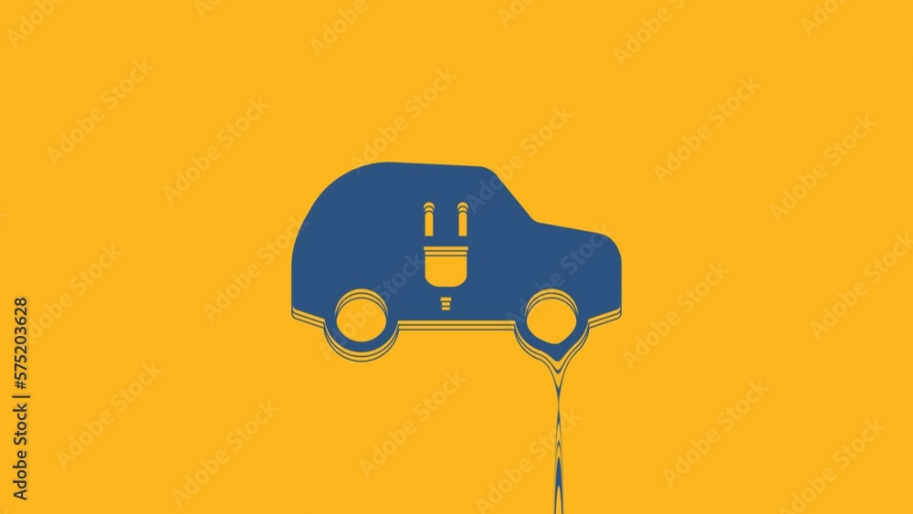 Blue Electric car and electrical cable plug charging icon isolated on orange background. Renewable eco technologies. 4K Video motion graphic animation Blue Electric car and electrical cable plug charging icon isolated on orange background. Renewable eco technologies. 4K Video motion graphic animation