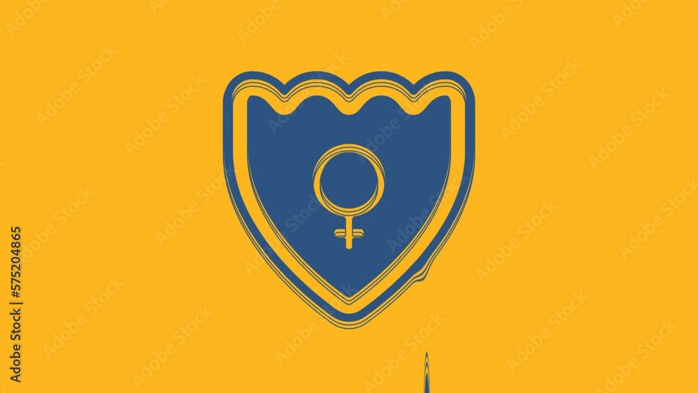 Blue Gender shield, Female icon isolated on orange background. 4K Video motion graphic animation Blue Gender shield, Female icon isolated on orange background. 4K Video motion graphic animation
