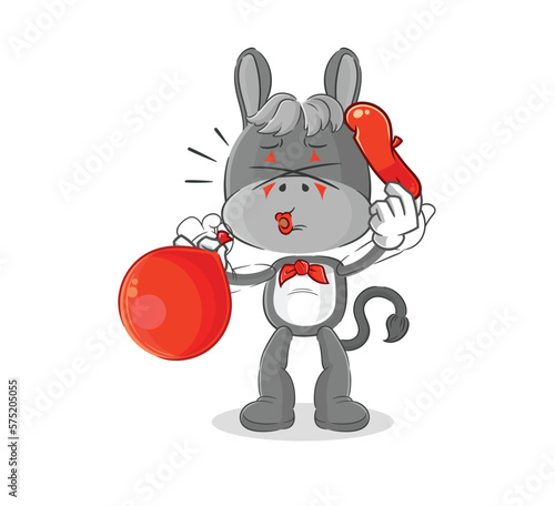 donkey pantomime blowing balloon. cartoon mascot vector
