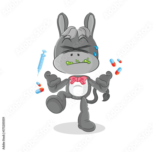 donkey drug overdose. cartoon illustration