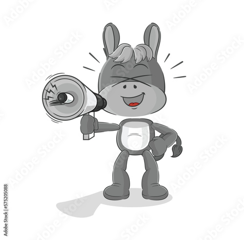 donkey holding hand loudspeakers vector. cartoon character
