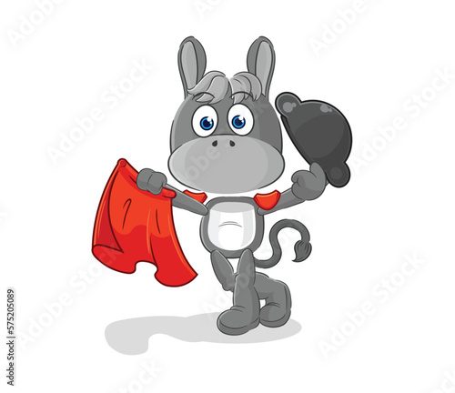 donkey matador with red cloth illustration. character vector