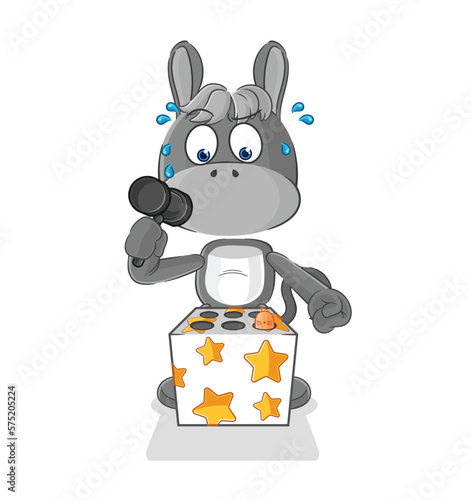 donkey play whack a mole mascot. cartoon vector