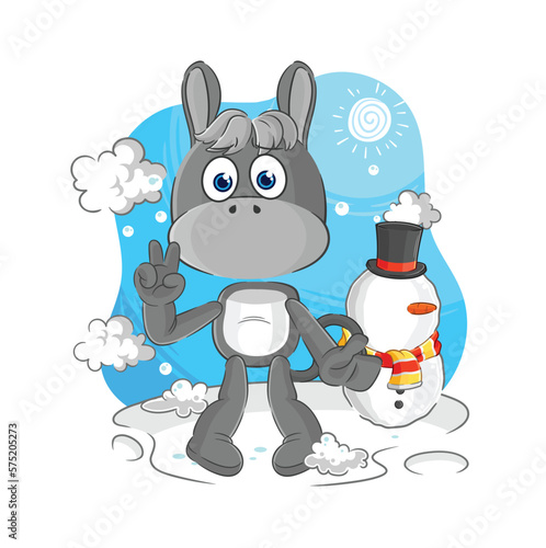 donkey in cold winter character. cartoon mascot vector