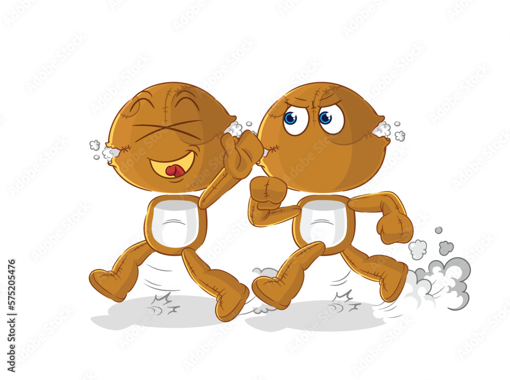 sack doll play chase cartoon. cartoon mascot vector sack doll play chase cartoon. cartoon mascot vector
