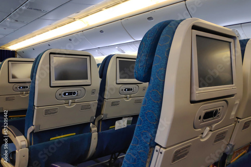 Row of empty seats in a Boeing 777