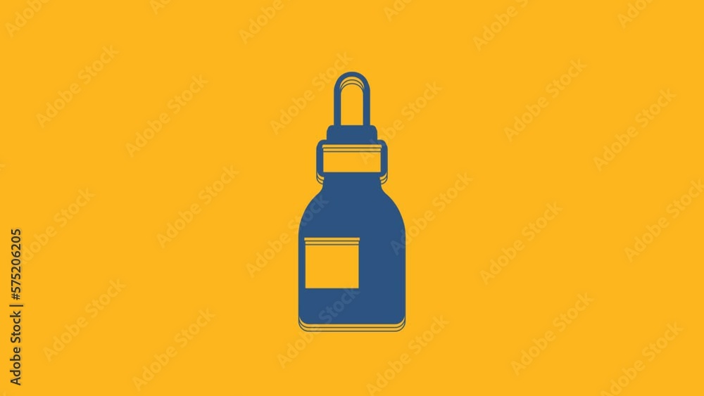 Blue Beard and mustaches care oil bottle icon isolated on orange background. Glass bottle with pipette. 4K Video motion graphic animation Blue Beard and mustaches care oil bottle icon isolated on orange background. Glass bottle with pipette. 4K Video motion graphic animation