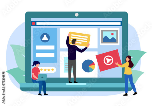 Build website and webpage design concept vector illustration. Web developer and designer team working in flat design.