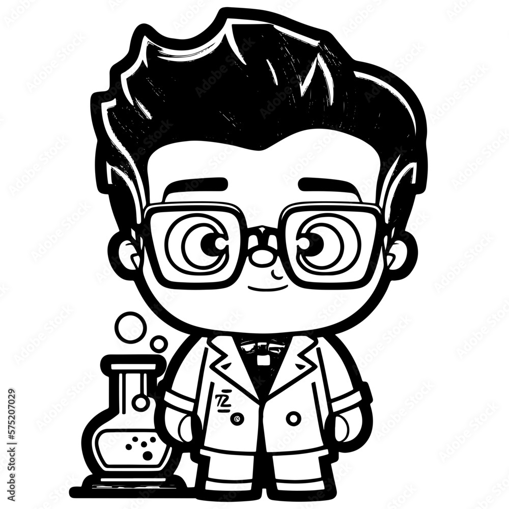 cute cartoon scientist Illustration vector graphic 