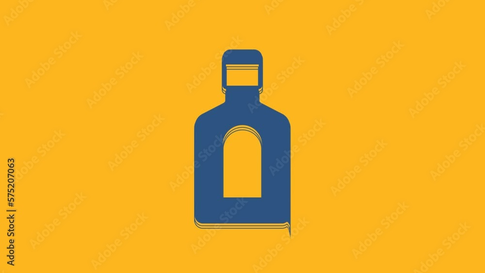 Blue Bottle of shampoo icon isolated on orange background. 4K Video motion graphic animation Blue Bottle of shampoo icon isolated on orange background. 4K Video motion graphic animation