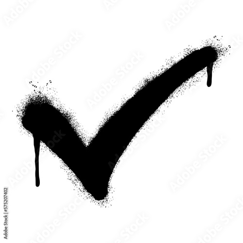 Spray Painted Graffiti sign "yes" Sprayed isolated with a white background. graffiti tick mark approved Icon with over spray in black over white.