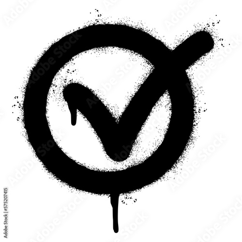 Spray Painted Graffiti sign "yes" Sprayed isolated with a white background. graffiti tick mark approved Icon with over spray in black over white.