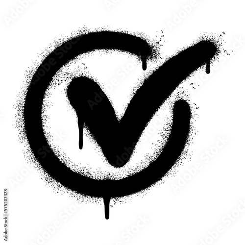 Spray Painted Graffiti sign "yes" Sprayed isolated with a white background. graffiti tick mark approved Icon with over spray in black over white.
