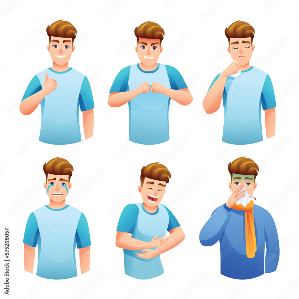 Set of man in different expressions and situations vector illustration Set of man in different expressions and situations vector illustration