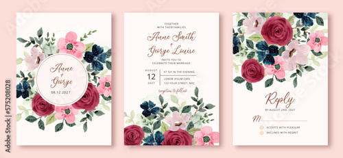 wedding invitation set with beautiful floral watercolor