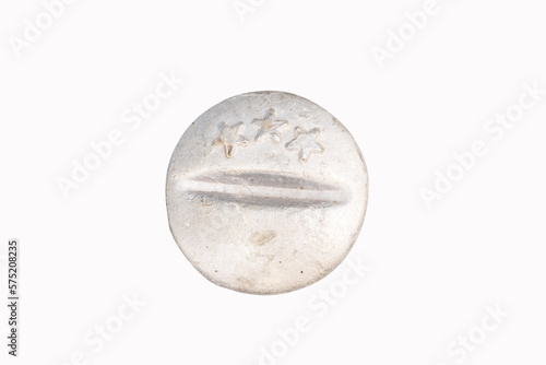Old Metal male circle nut screw nail heads isolated on white background. To attach structure of wall to be strong for wall of house or various industrial applications. Bolts and screws.