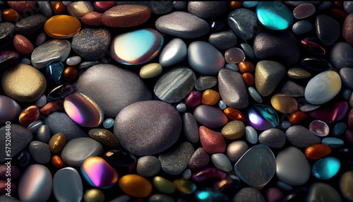 Glimmering stones and pebbles, generative ai
