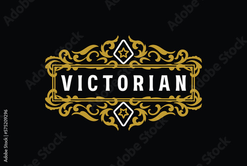 Golden Bold Border Frame Royal Badge Emblem Stamp Label Logo Design Vector