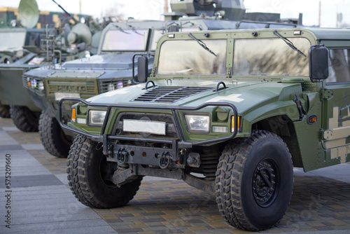 New armored military vehicle of the Russian army. Military equipment.