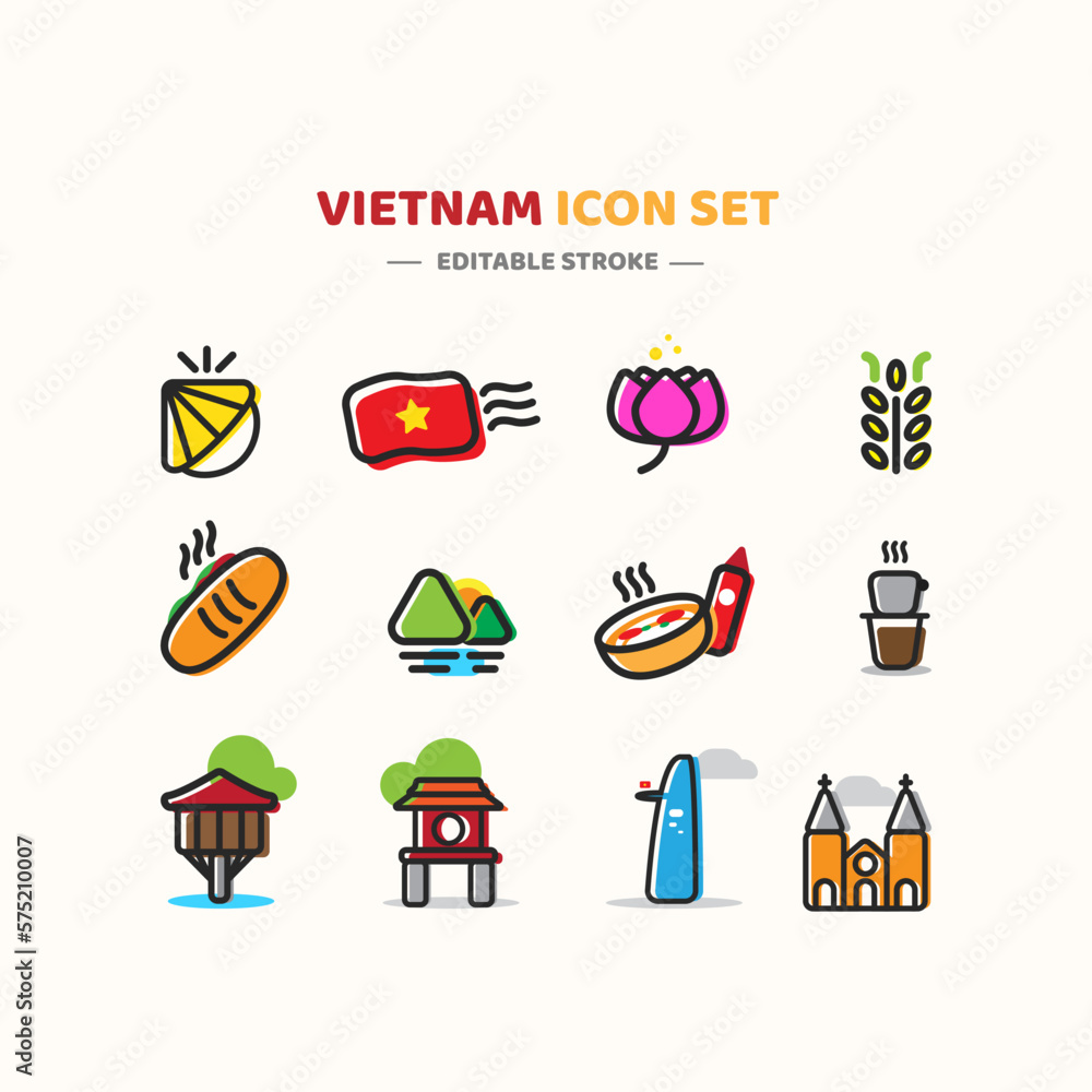 Vietnam Icon Set Symbol Illustration Vector Stock Vector | Adobe Stock