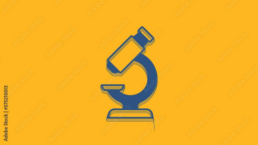Blue Microscope icon isolated on orange background. Chemistry, pharmaceutical instrument, microbiology magnifying tool. 4K Video motion graphic animation Blue Microscope icon isolated on orange background. Chemistry, pharmaceutical instrument, microbiology magnifying tool. 4K Video motion graphic animation
