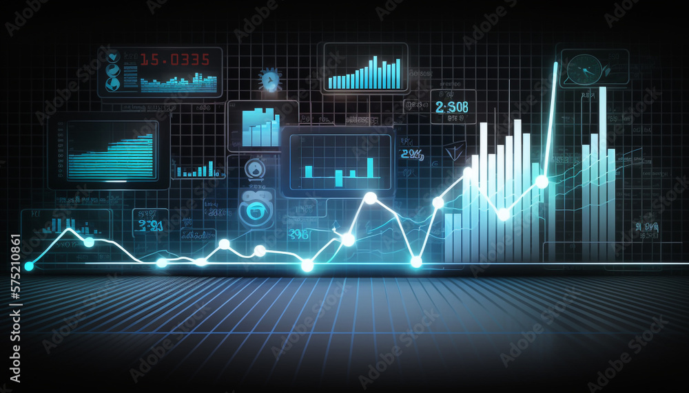 A screen with a graph and a graph with the word financial on it Create With Generative AI Technology A screen with a graph and a graph with the word financial on it Create With Generative AI Technology