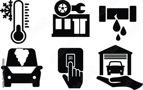 Set of Overheat Car Service Solid Fill Icon
