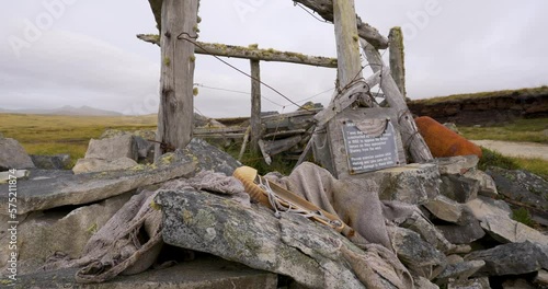 The remains of the last remaining Argentine trench in the Falkland Islands.
A jug, a rag and a slipper rest forever in a trench after the war against British troops in 1982. Guerra Islas Malvinas
