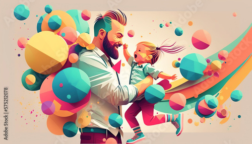 Love in Color: A Vibrant Digital Art of Father and Daughter Embracing