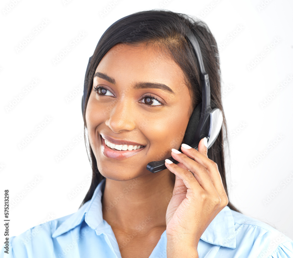 Crm, customer service and contact us Indian woman worker on a business call in a studio. Marketing, networking and web support consulting of a employee with a smile from call center sales work Crm, customer service and contact us Indian woman worker on a business call in a studio. Marketing, networking and web support consulting of a employee with a smile from call center sales work