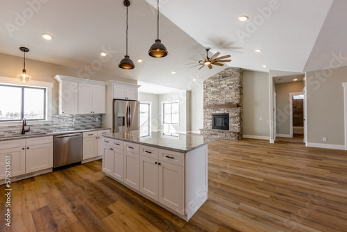modern living space and kitchen interior