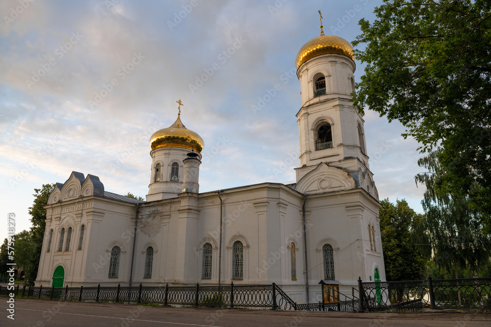 Ancient Epiphany Cathedral in the early July morning. Vyshny Volochek. Tver region, Russia