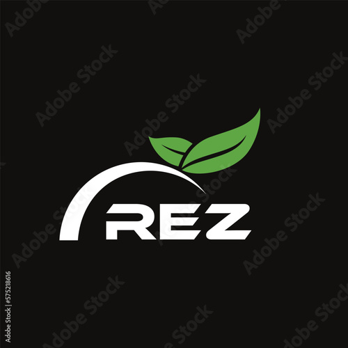 REZ letter nature logo design on black background. REZ creative initials letter leaf logo concept. REZ letter design. photo