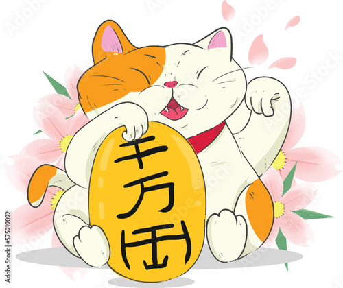 cute hand drawn maneki neko illustration