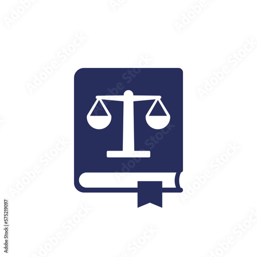 Legal book, law education icon on white