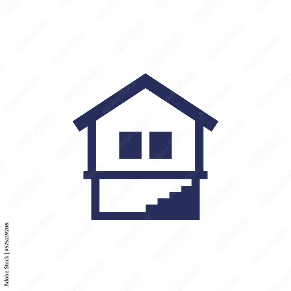 basement icon with a house, vector pictogram