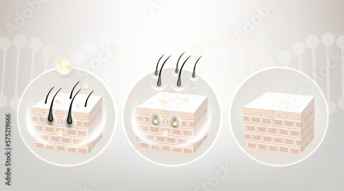 Hair removal before and after hair and skin solutions ad, white removing serum drop over skin cells with cosmetic advertising background ready to use, illustration vector.	