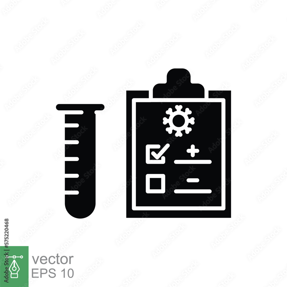 Covid test glyph icon. Simple solid style. Positive corona virus result, negative, rapid, plasma, research, medical concept. Vector illustration isolated on white background. EPS 10.