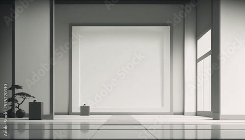 room with white wall and window japanese zen theme generative ai