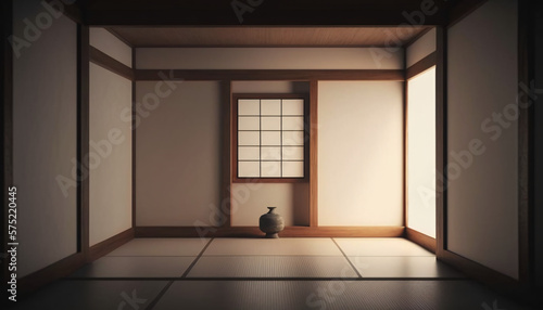 empty room with a window japanese zen theme generative ai