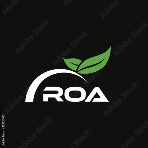 ROA letter nature logo design on black background. ROA creative initials letter leaf logo concept. ROA letter design.