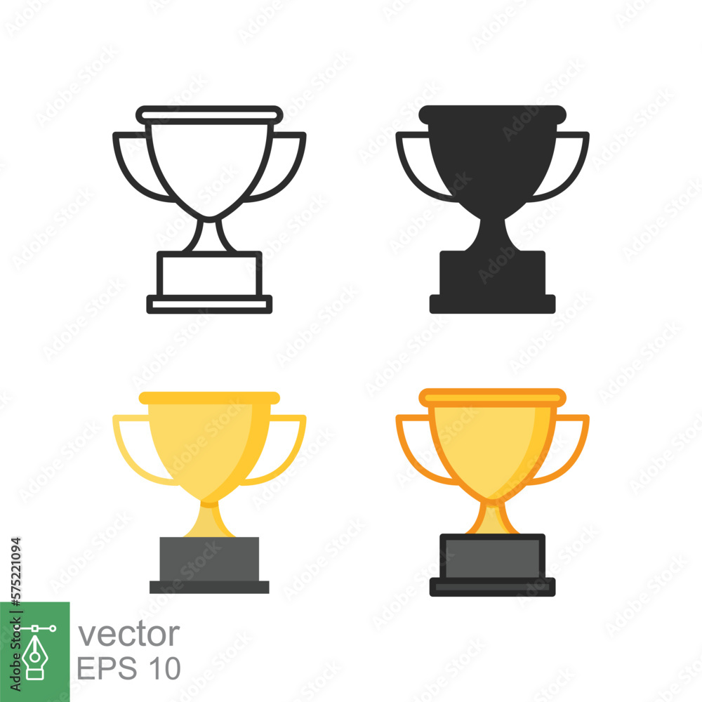 Trophy icon in different style. Line, solid, flat, filled outline symbol for design. Winner, award, cup, champ, contest, prize, won concept. Vector illustration isolated on white background. EPS 10. Trophy icon in different style. Line, solid, flat, filled outline symbol for design. Winner, award, cup, champ, contest, prize, won concept. Vector illustration isolated on white background. EPS 10.