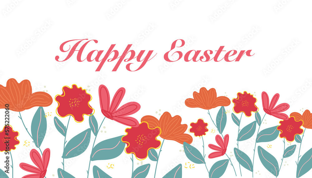 Happy Easter! Background with a cute Easter bunny and flowers.Delicate pink background with a bunny for Easter