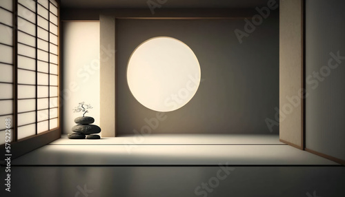 interior of a room with a window japanese zen theme generative ai