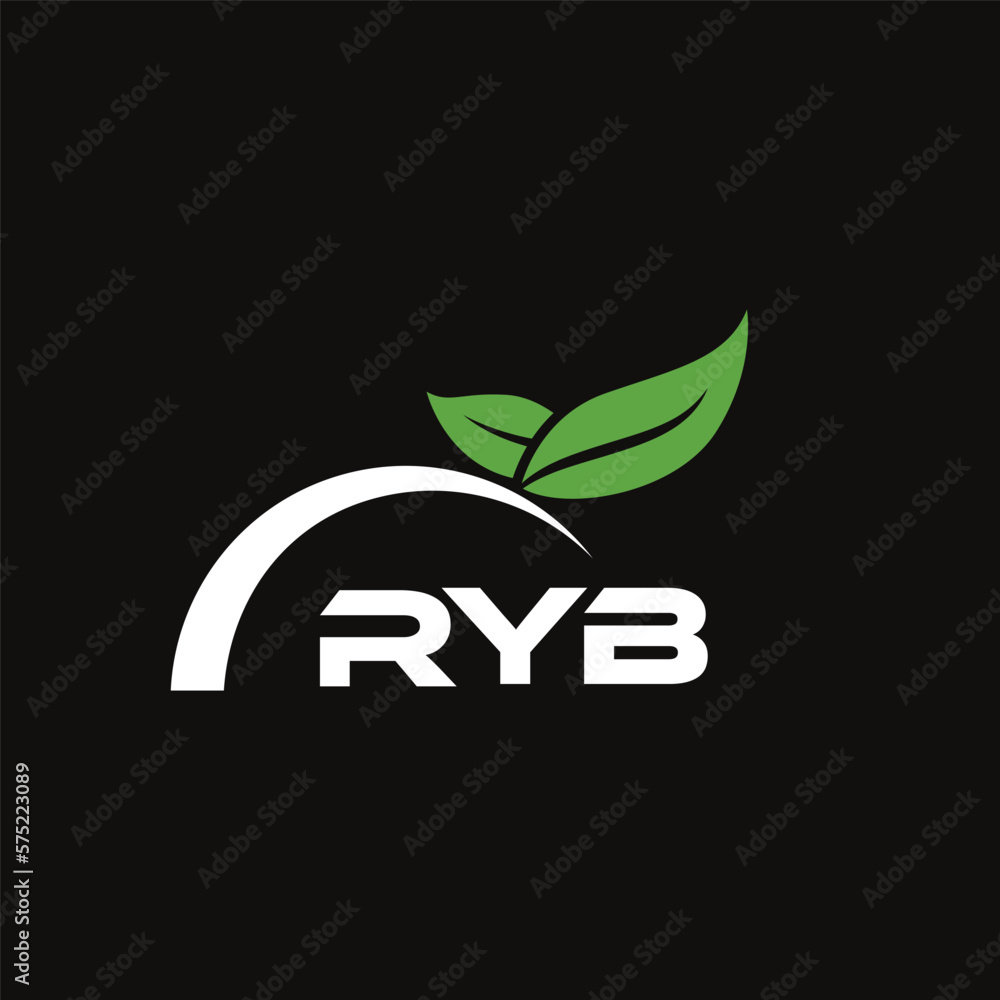 RYB letter nature logo design on black background. RYB creative initials letter leaf logo concept. RYB letter design. RYB letter nature logo design on black background. RYB creative initials letter leaf logo concept. RYB letter design.