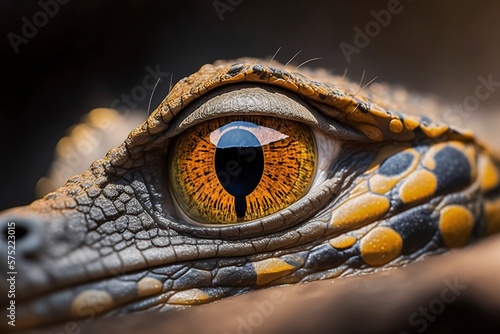 A close up of an eye of a crocodile, creative ai photo