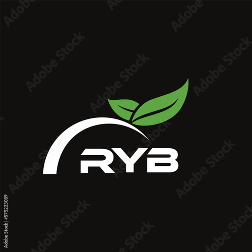 RYB letter nature logo design on black background. RYB creative initials letter leaf logo concept. RYB letter design.