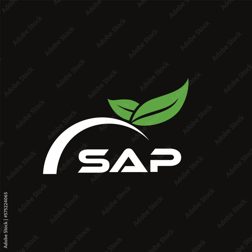 SAP letter nature logo design on black background. SAP creative initials letter leaf logo concept. SAP letter design.