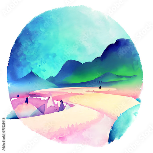 mountain landscape watercolor, transparanc background, generative ai